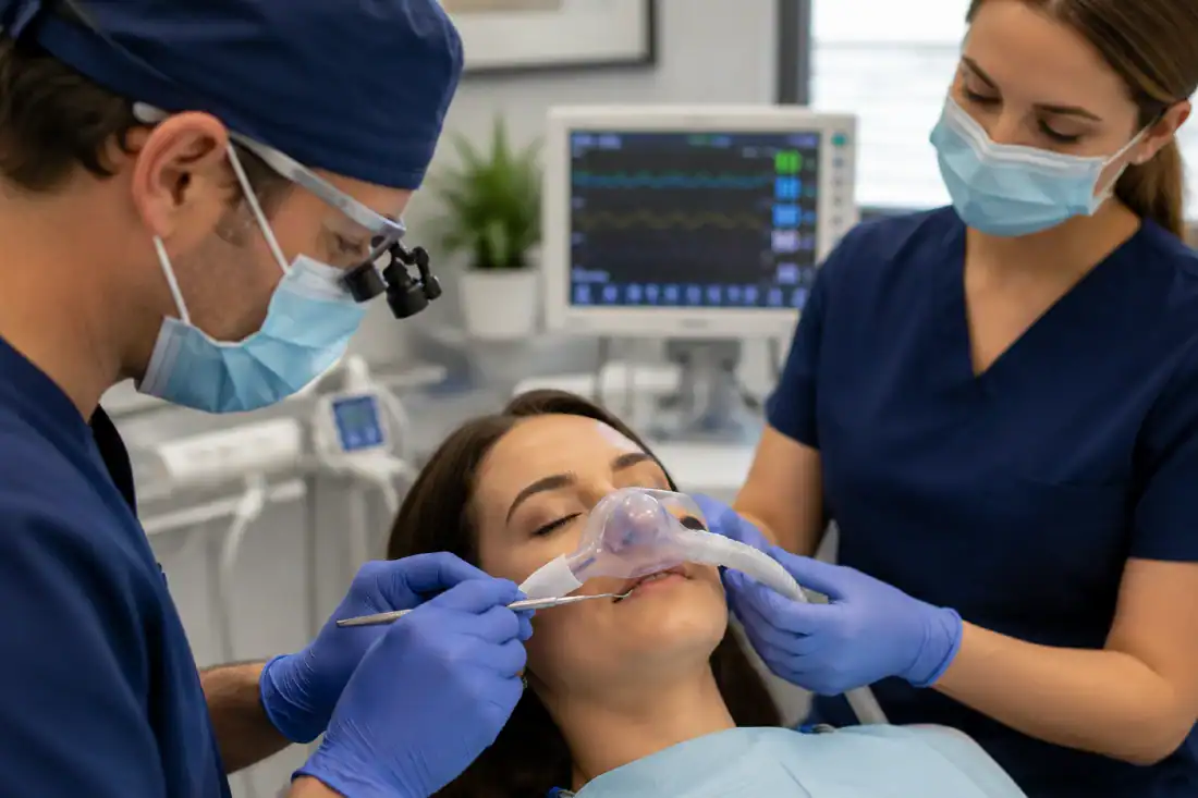 Dental treatment in progress with care