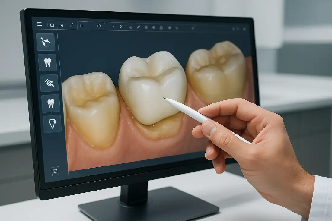 dentist showing the many benefits of cerec crowns