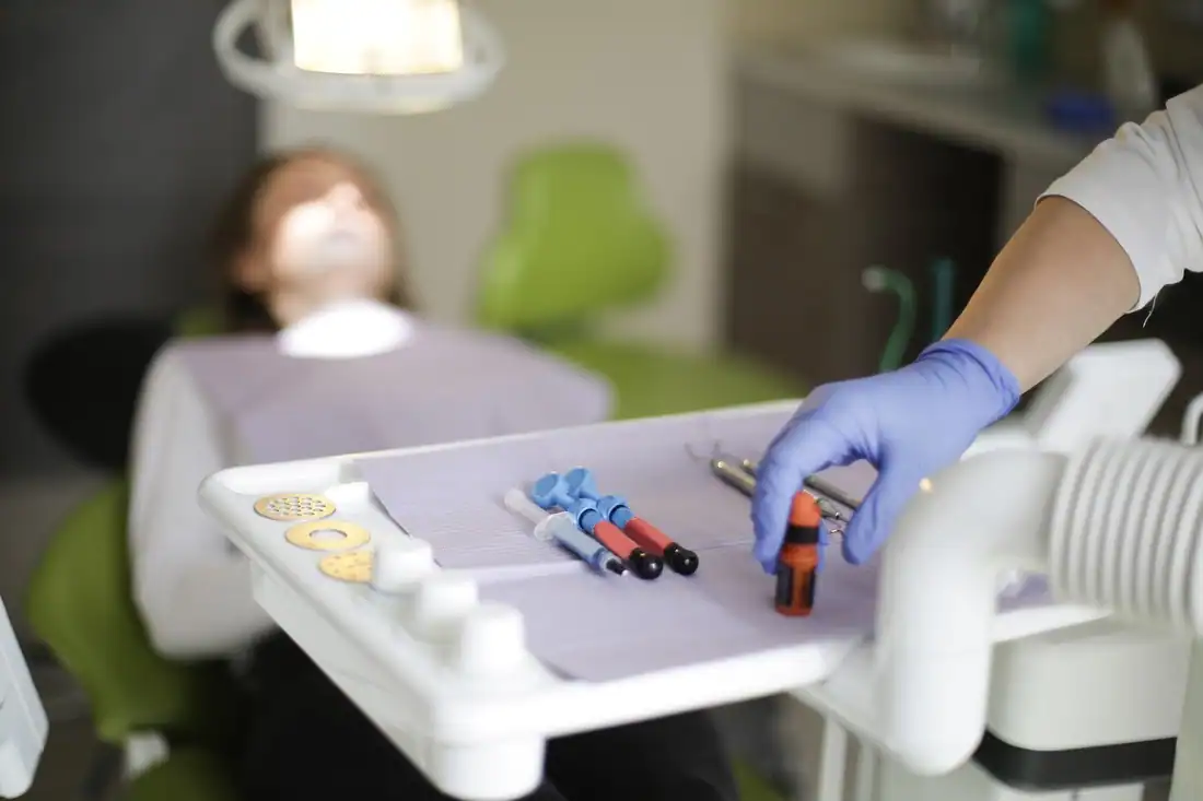 Dentistry tools during dental implant.