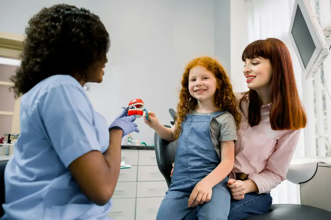 Mom and child at dental office
