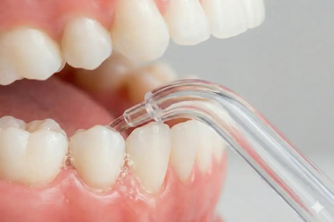 close up of water flosser being used