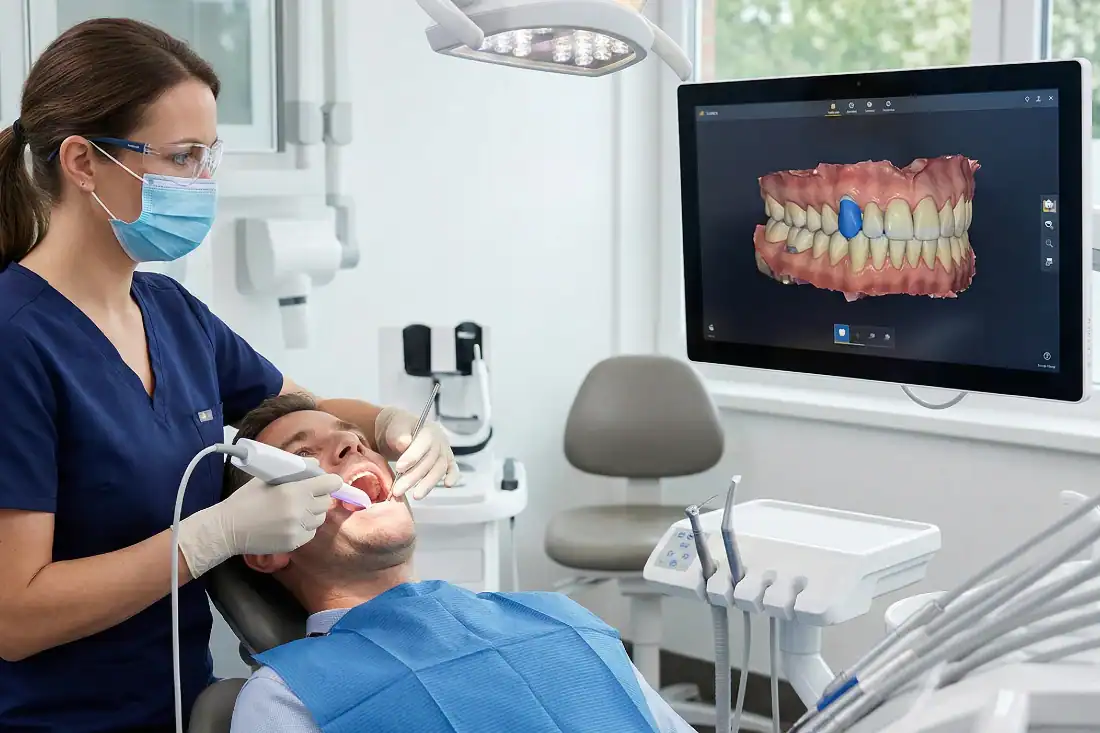 dentist looking at 3D scan